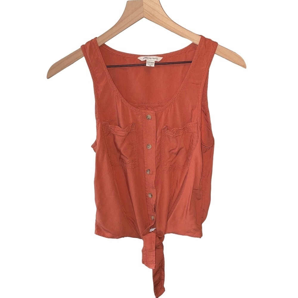 NWOT American Eagle Burnt Orange Tank Top Front Tie Buttons Soft Lightweight XS